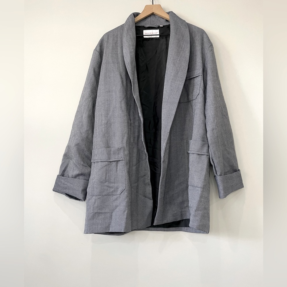 Derek Rose London Lincoln smoking wool navy herring bone jacket blazer medium